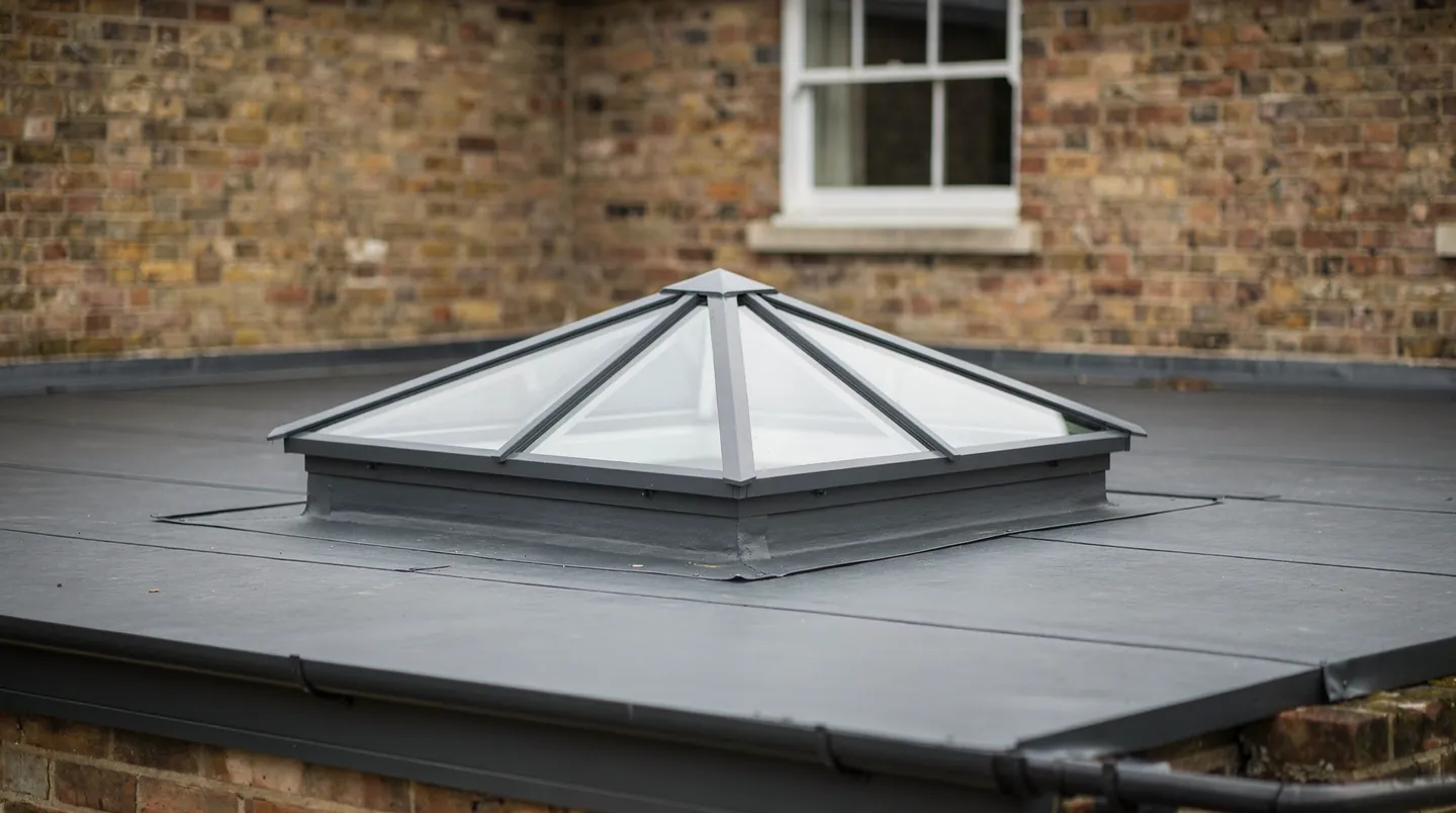 A square roof lantern with a pyramid glass top on a new flat roof
